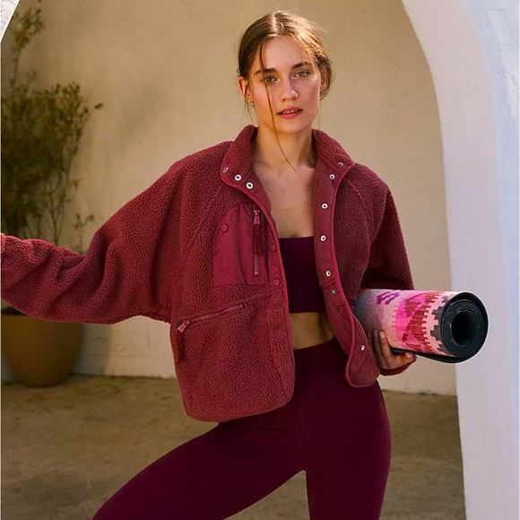 Free People Jackets & Blazers - Free People Burgundy Fleece Jacket
